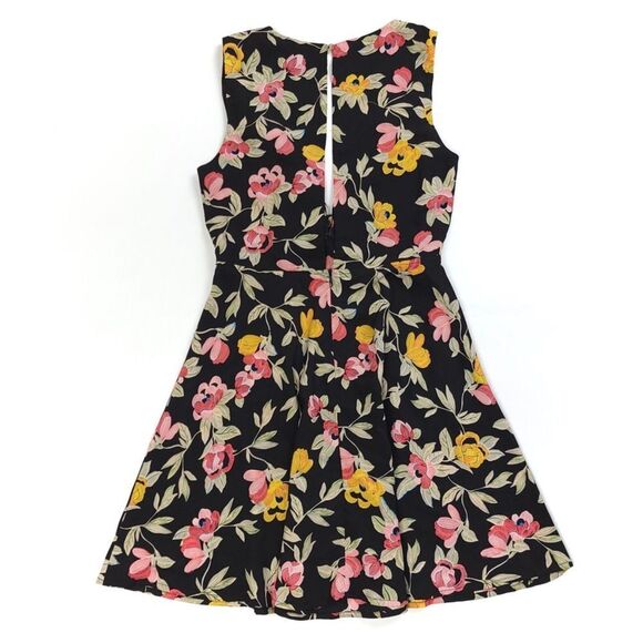 AAKAA Plunge Front Cutout Fit and Flare Mini Dress in Black Floral Womens Small - Picture 7 of 10